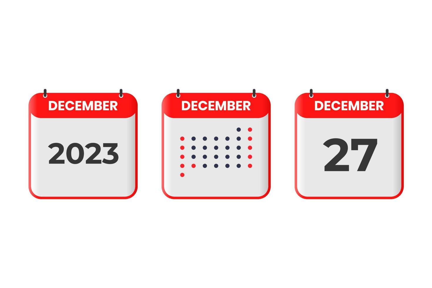 december 27 kalender ontwerp icoon. 2023 kalender schema, afspraak, belangrijk datum concept vector