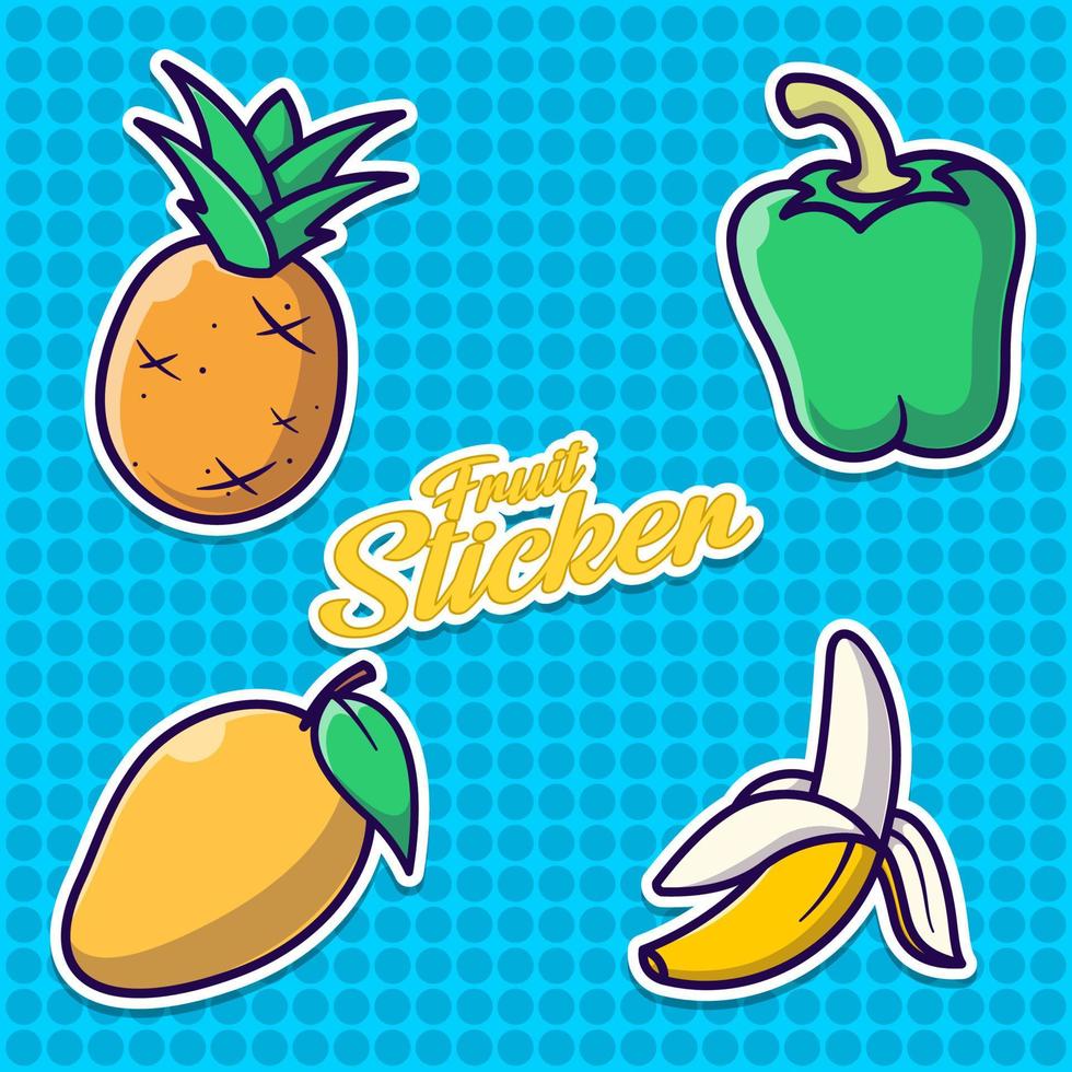 fruit sticker tekenfilm illustratie pak vector