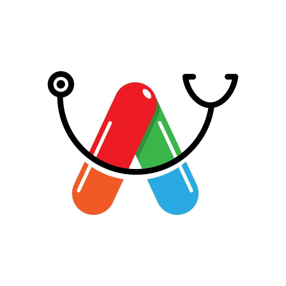 deze logo is combinatie van twee capsules en stethoscoop logo een brief een vorm geven aan. geschikt voor medisch bedrijven, zo net zo apotheken, klinieken, Gezondheid centra, en ziekenhuizen. vector