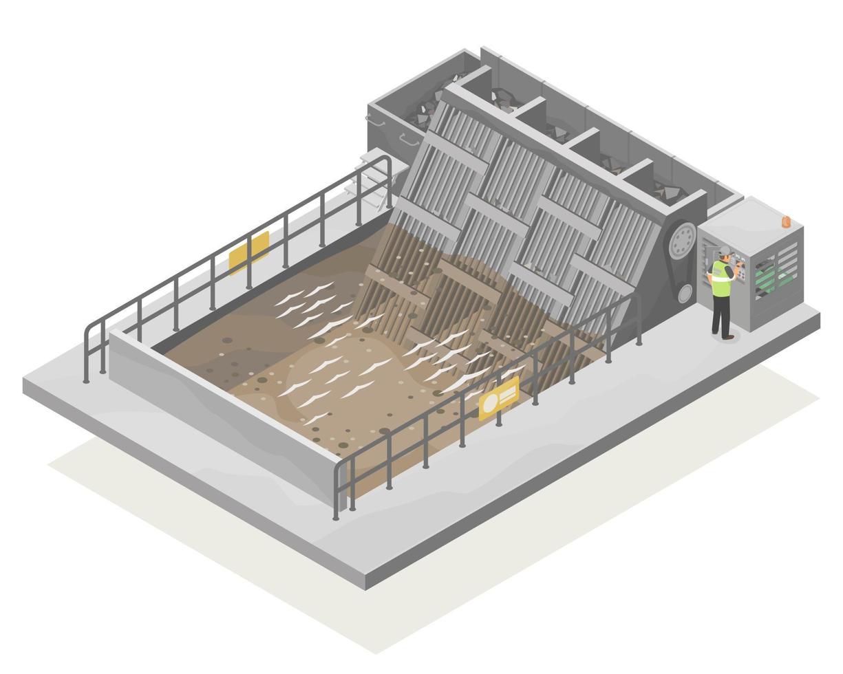 bar screening fabriek afvalwater behandeling werkwijze diagram milieu systeem vector isometrische