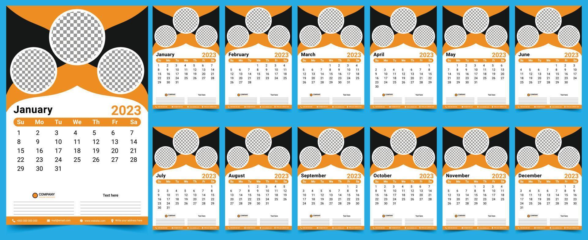 kalender voor 2023, 2023 kalender, 2023 poster kalender vector