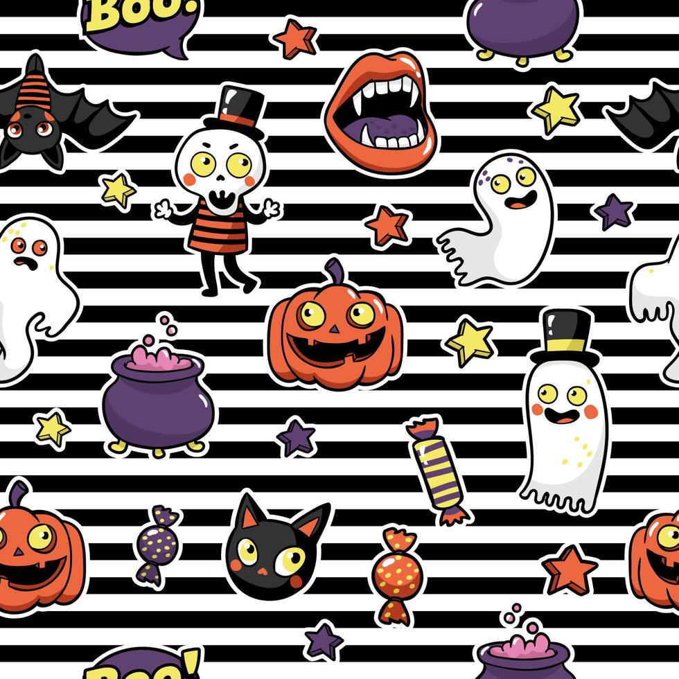 halloween naadloos patroon in tekenfilm grappig stijl. vector