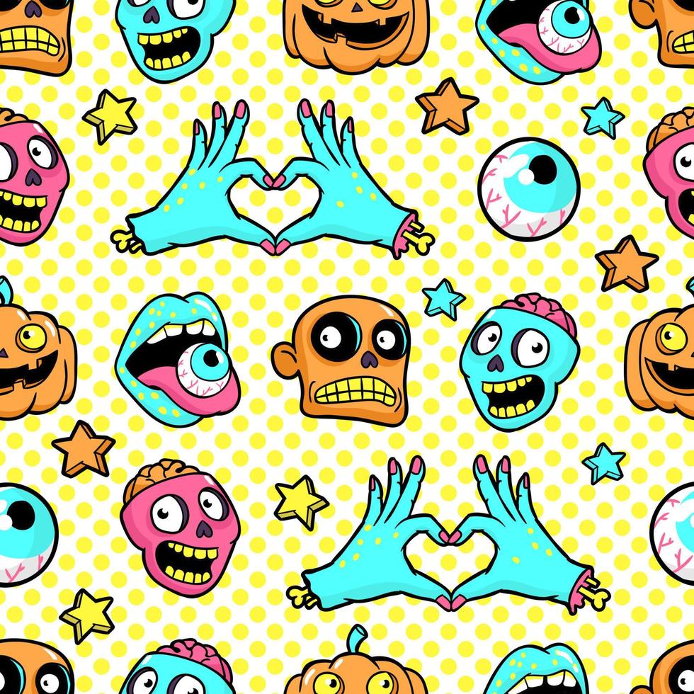 halloween naadloos patroon in tekenfilm grappig stijl. vector