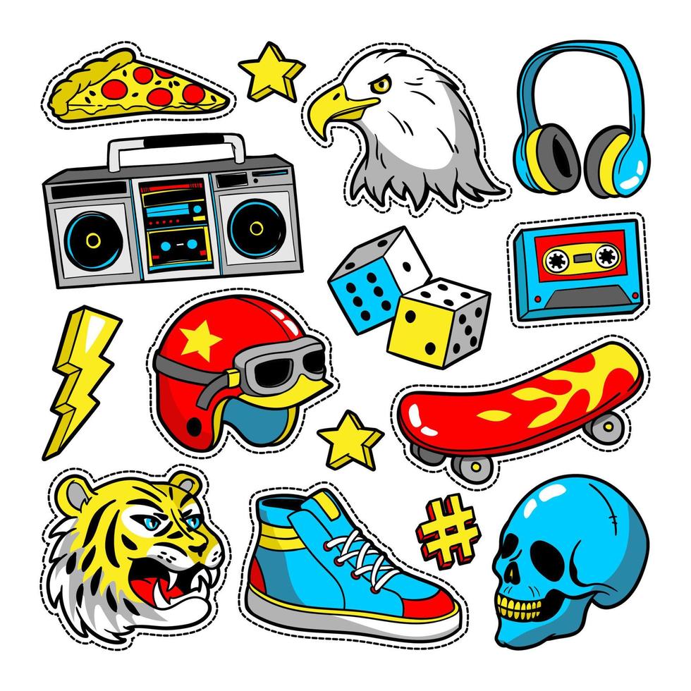 mode patches in tekenfilm jaren 80-90 grappig stijl. vector