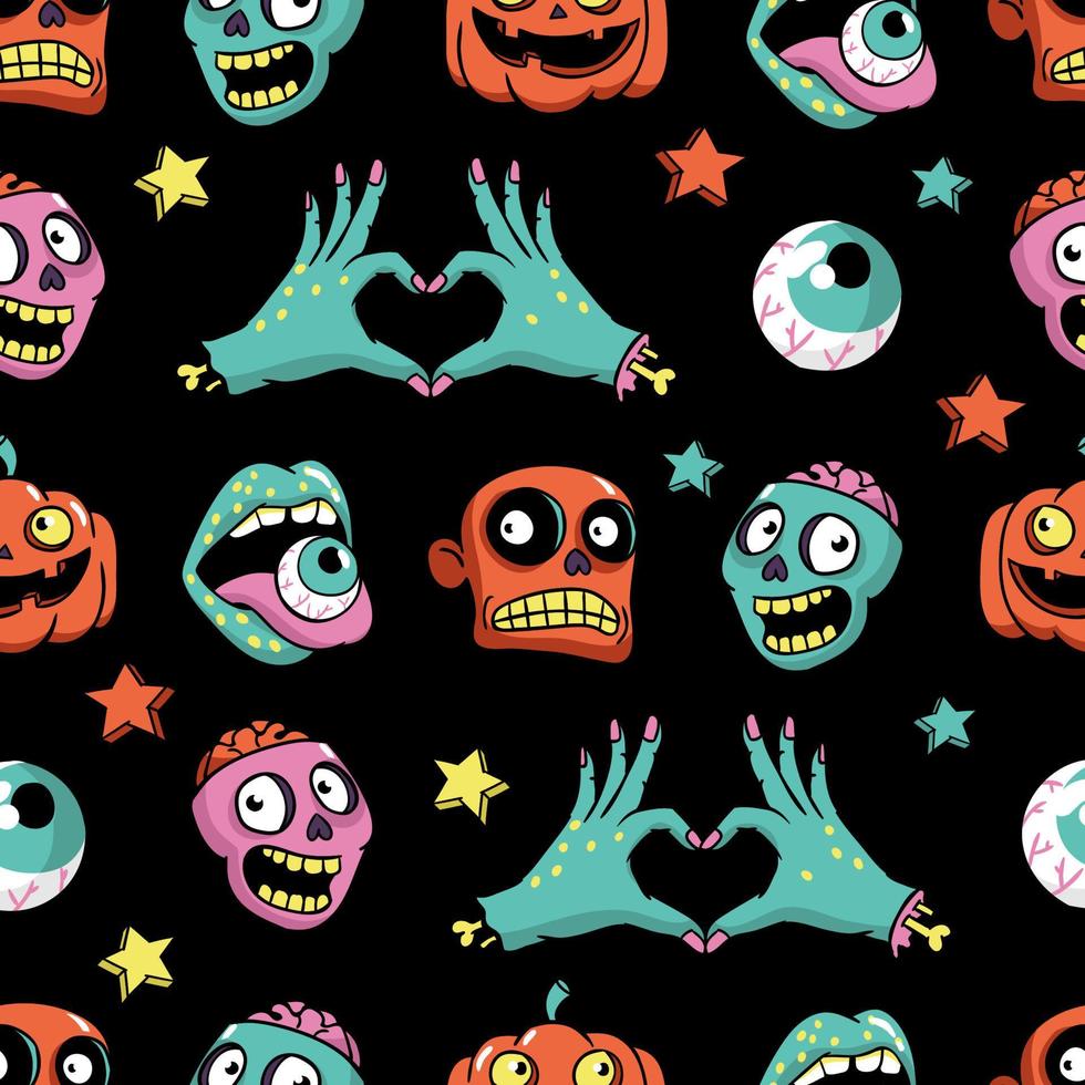 halloween naadloos patroon in tekenfilm grappig stijl. vector