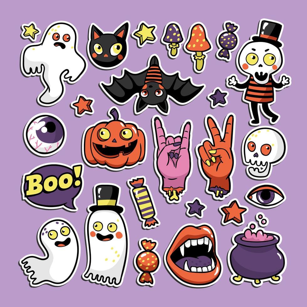 halloween reeks van patches in tekenfilm grappig stijl. vector