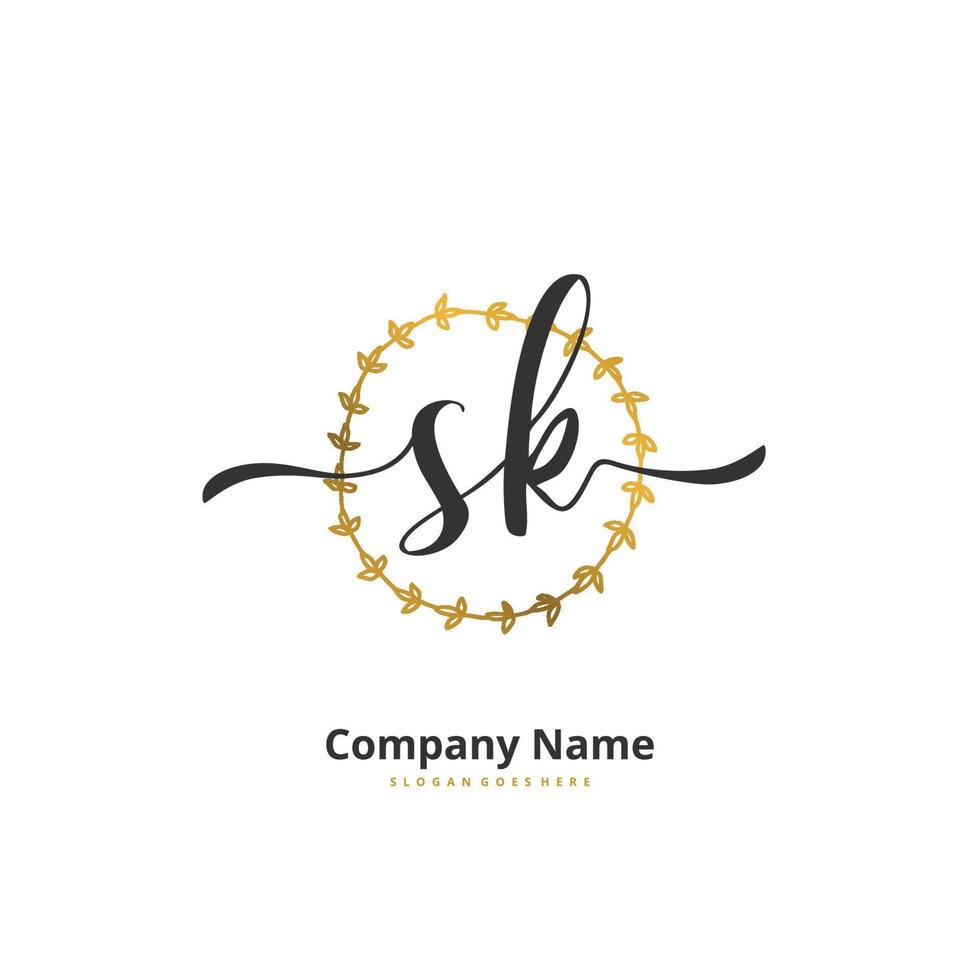 sk eerste handschrift en handtekening logo ontwerp met cirkel. mooi ontwerp handgeschreven logo voor mode, team, bruiloft, luxe logo. vector