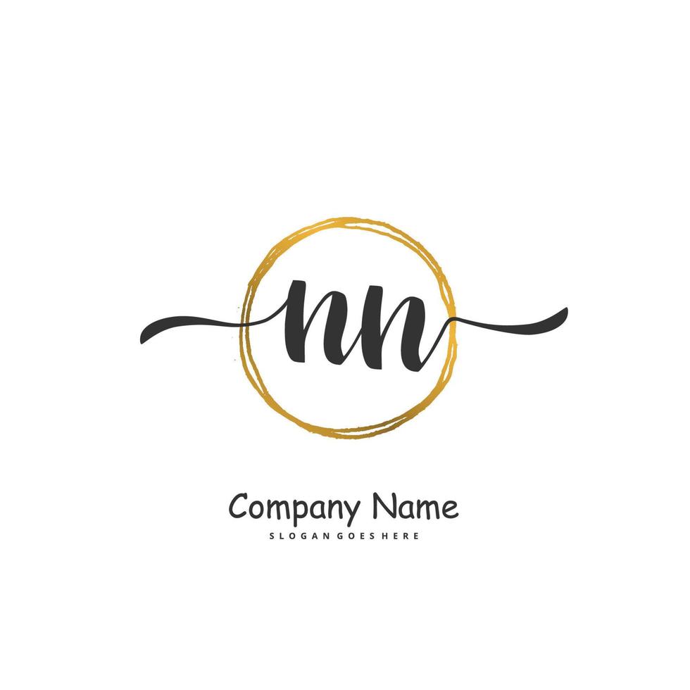 nn eerste handschrift en handtekening logo ontwerp met cirkel. mooi ontwerp handgeschreven logo voor mode, team, bruiloft, luxe logo. vector