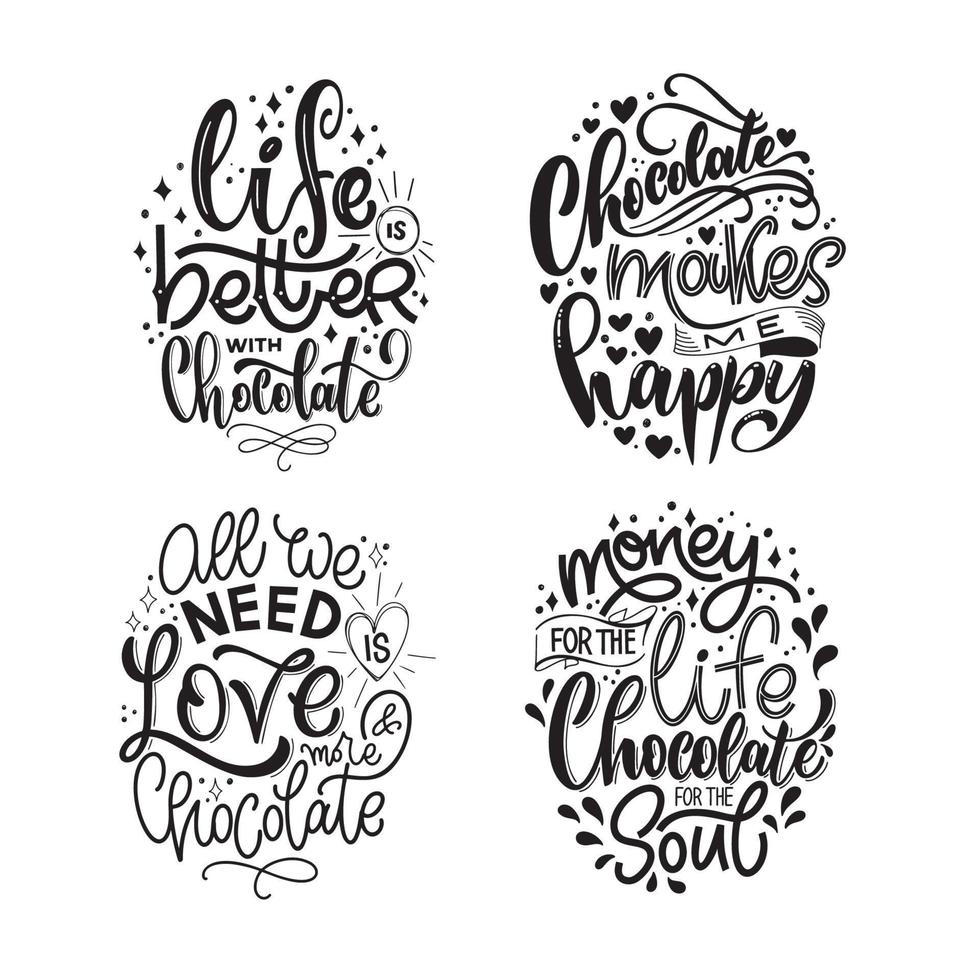 chocola hand- belettering citaten set. vector