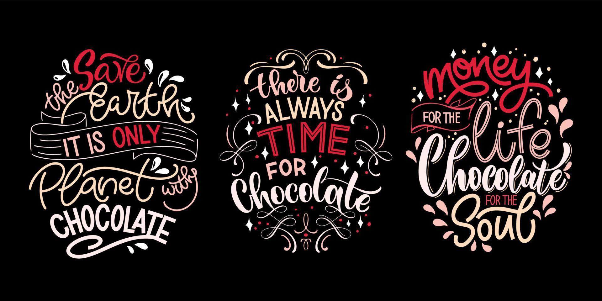 chocola hand- belettering citaten set. vector