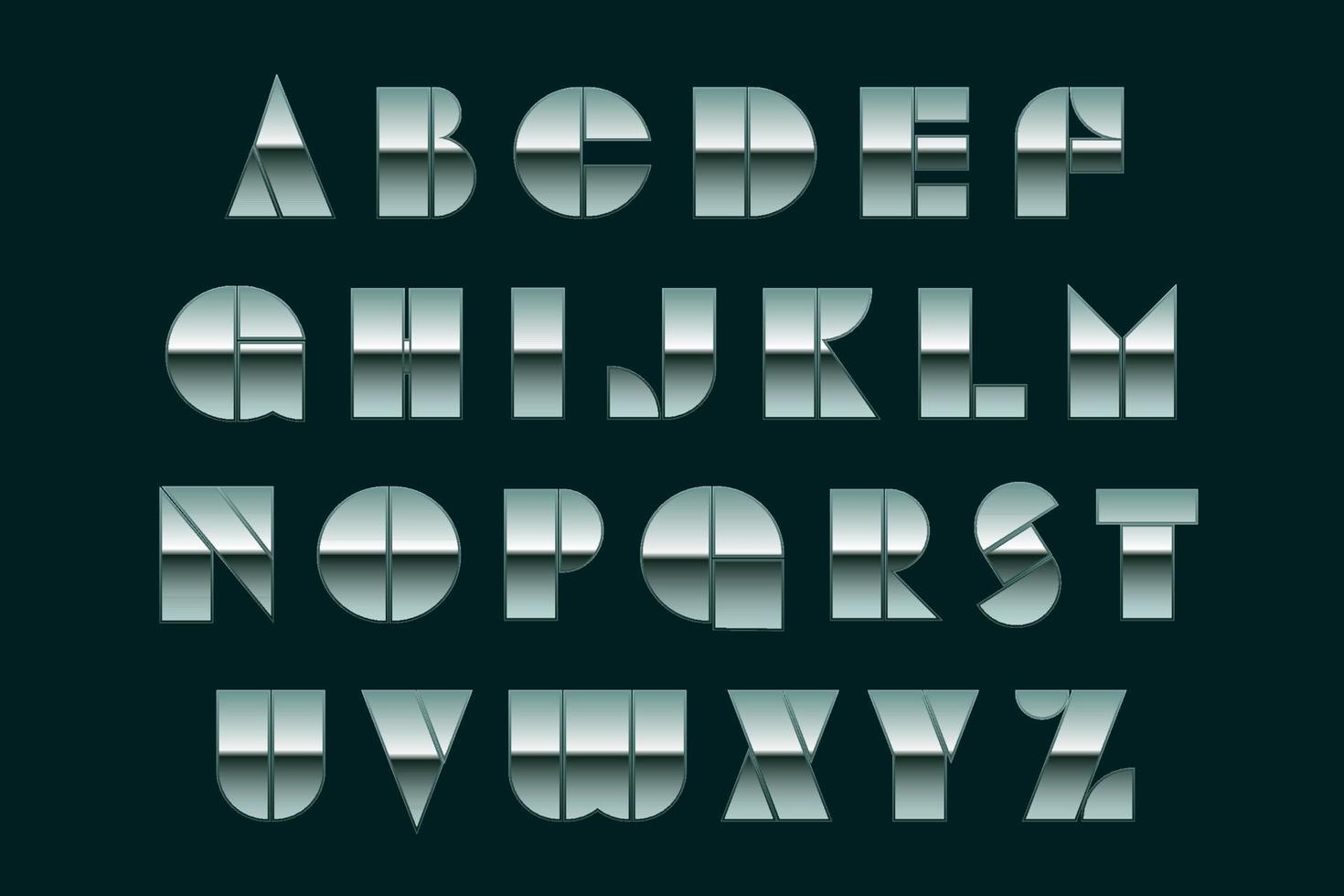 metaal lettertype. chroom tekst en metalen alfabet. vector