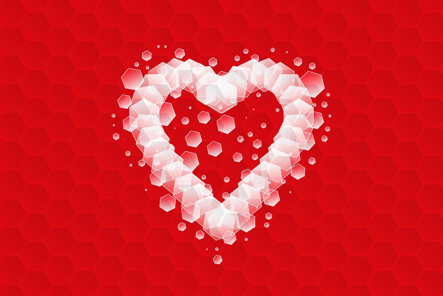 abstract digitaal helder hart met rood zeshoek achtergrond. mooi naadloos vector pixel liefde hart patroon. creatief en elegant ontwerp voor banier, achtergrond, behang, kaart en sociaal media