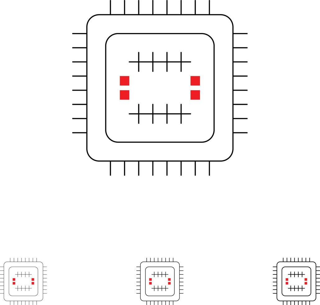 systeem tech technologie CPU stoutmoedig en dun zwart lijn icoon reeks vector