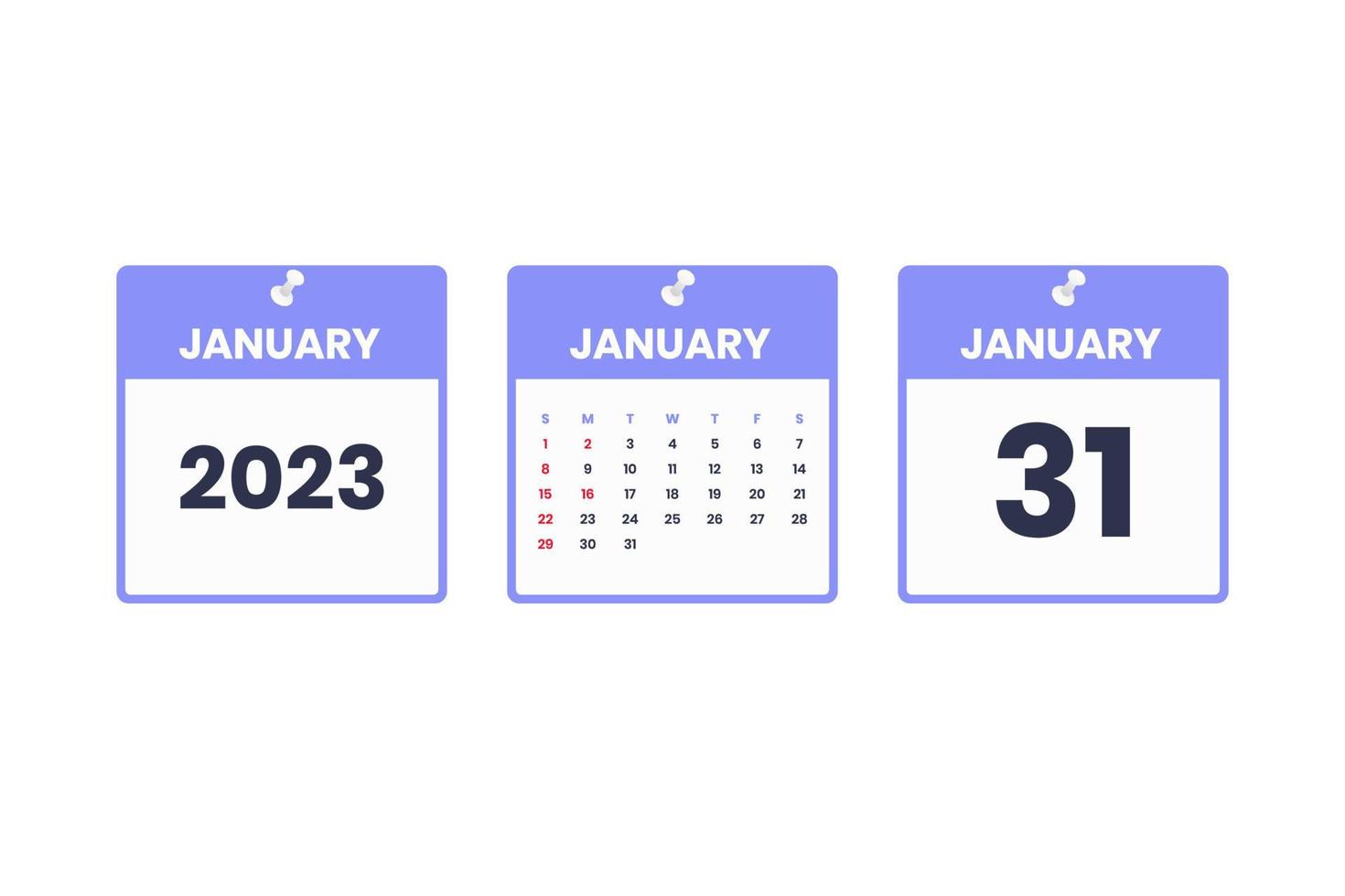 januari kalender ontwerp. januari 31 2023 kalender icoon voor schema, afspraak, belangrijk datum concept vector