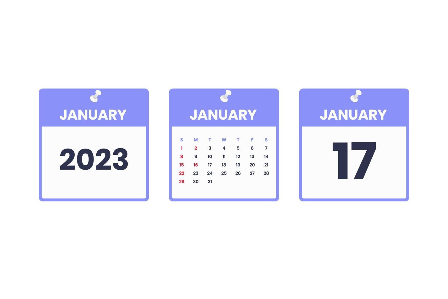 januari kalender ontwerp. januari 17 2023 kalender icoon voor schema, afspraak, belangrijk datum concept vector