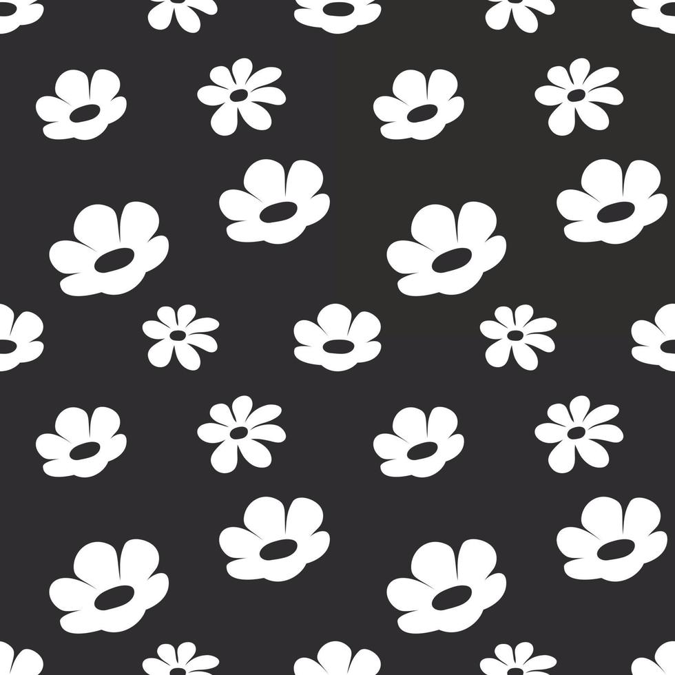 hand- getrokken wit bloemen patroon Aan zwart. zwart en wit patroon stijl. naadloos patroon vector. vector