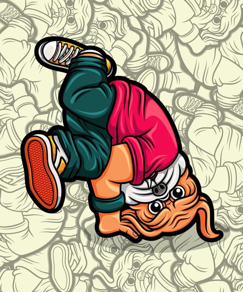 schattig mopshond hond dansen breakdance illustratie vector