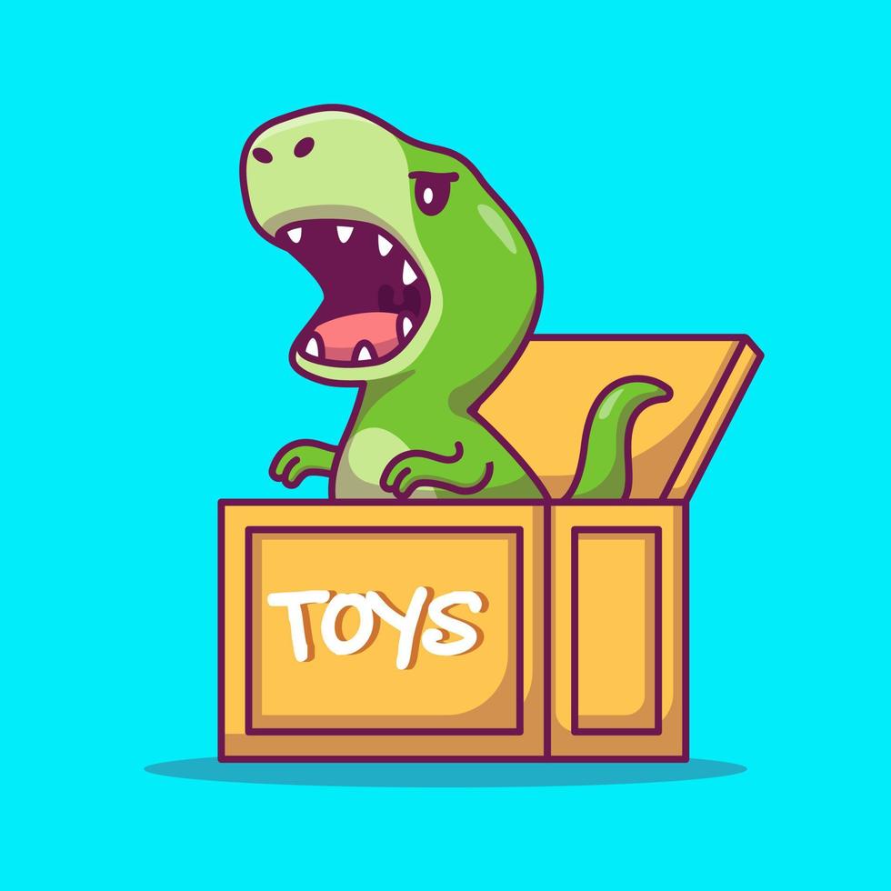 schattig dinosaurus in doos tekenfilm vector icoon illustratie. dier voorwerp icoon concept geïsoleerd premie vector. vlak tekenfilm stijl