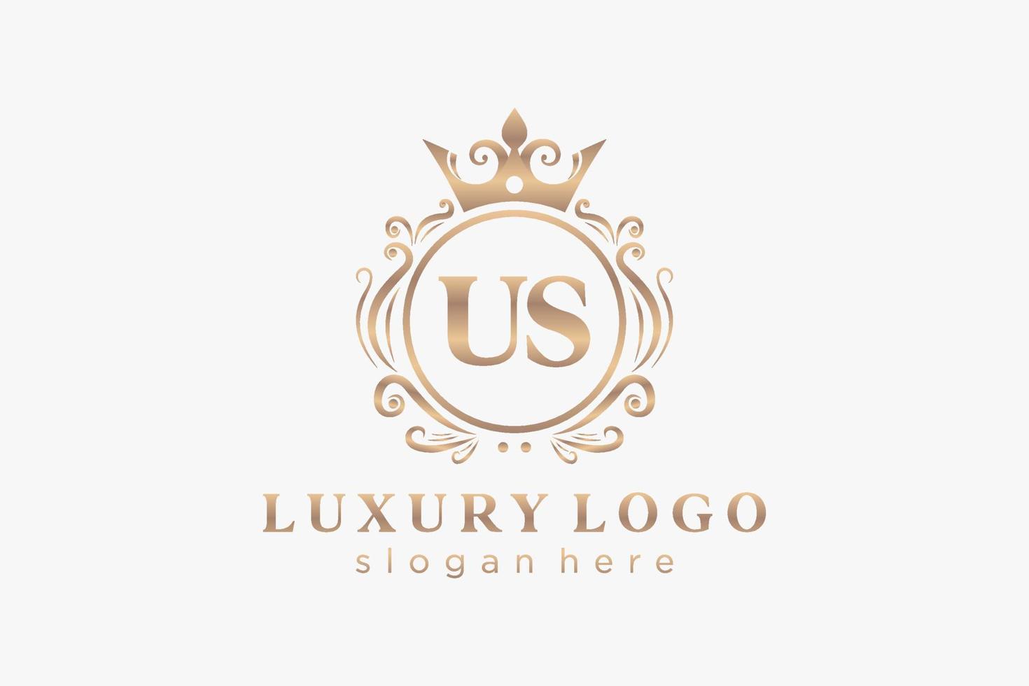 eerste ons brief Koninklijk luxe logo sjabloon in vector kunst voor restaurant, royalty, boetiek, cafe, hotel, heraldisch, sieraden, mode en andere vector illustratie.