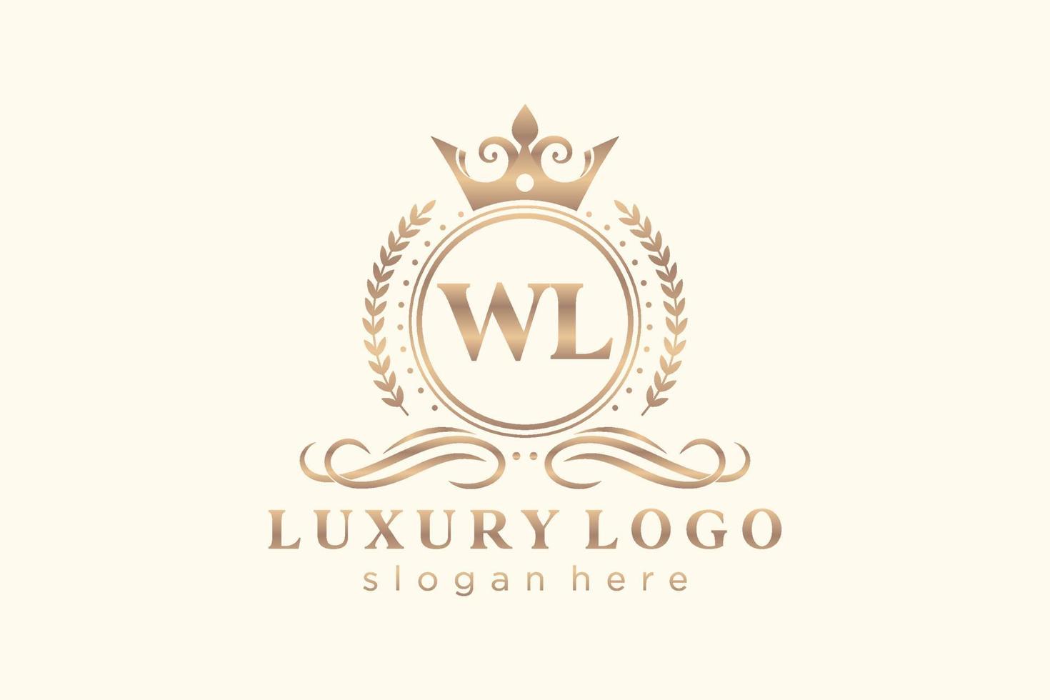 eerste wl brief Koninklijk luxe logo sjabloon in vector kunst voor restaurant, royalty, boetiek, cafe, hotel, heraldisch, sieraden, mode en andere vector illustratie.