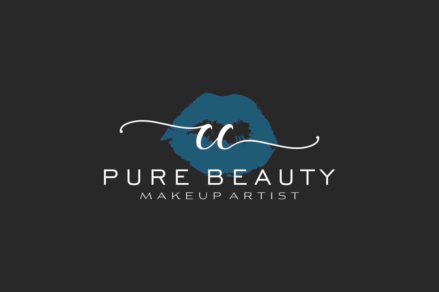 eerste cc waterverf lippen premade logo ontwerp, logo voor bedenken artiest bedrijf branding, blozen schoonheid winkel logo ontwerp, schoonschrift logo met creatief sjabloon. vector