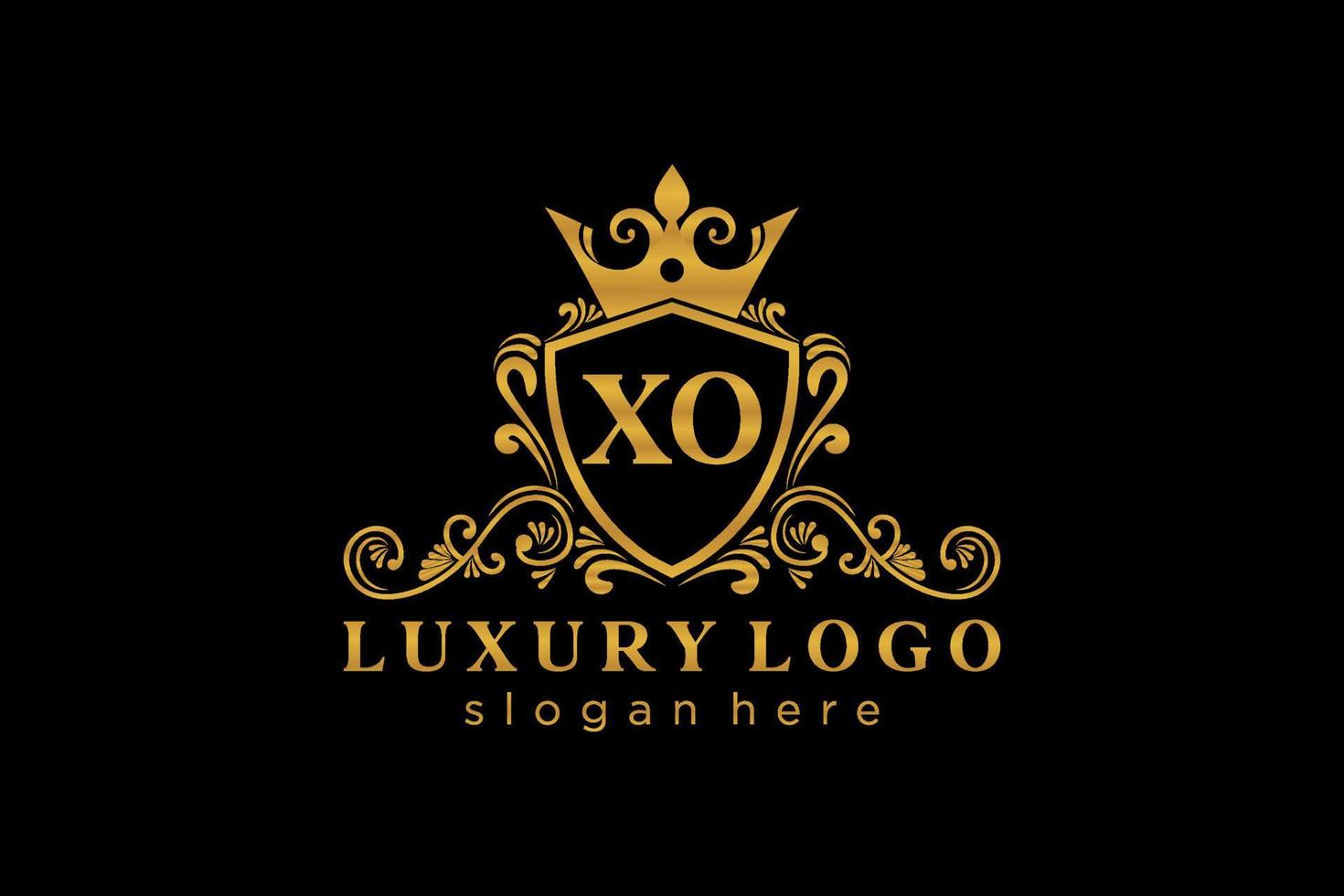 eerste xo brief Koninklijk luxe logo sjabloon in vector kunst voor restaurant, royalty, boetiek, cafe, hotel, heraldisch, sieraden, mode en andere vector illustratie.