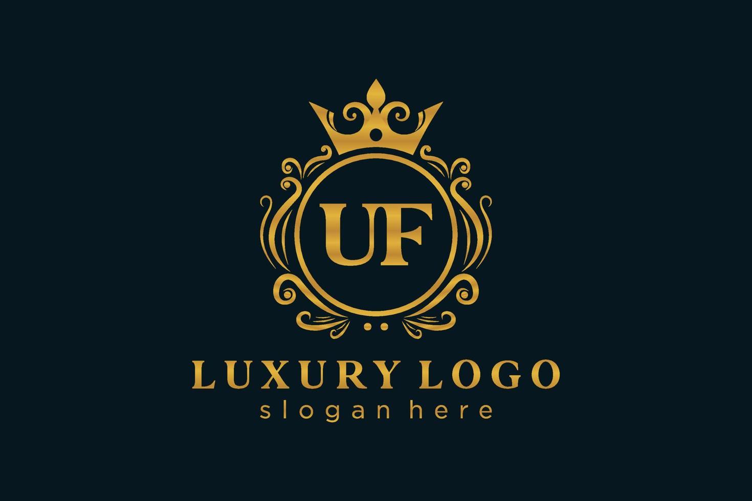 eerste uf brief Koninklijk luxe logo sjabloon in vector kunst voor restaurant, royalty, boetiek, cafe, hotel, heraldisch, sieraden, mode en andere vector illustratie.