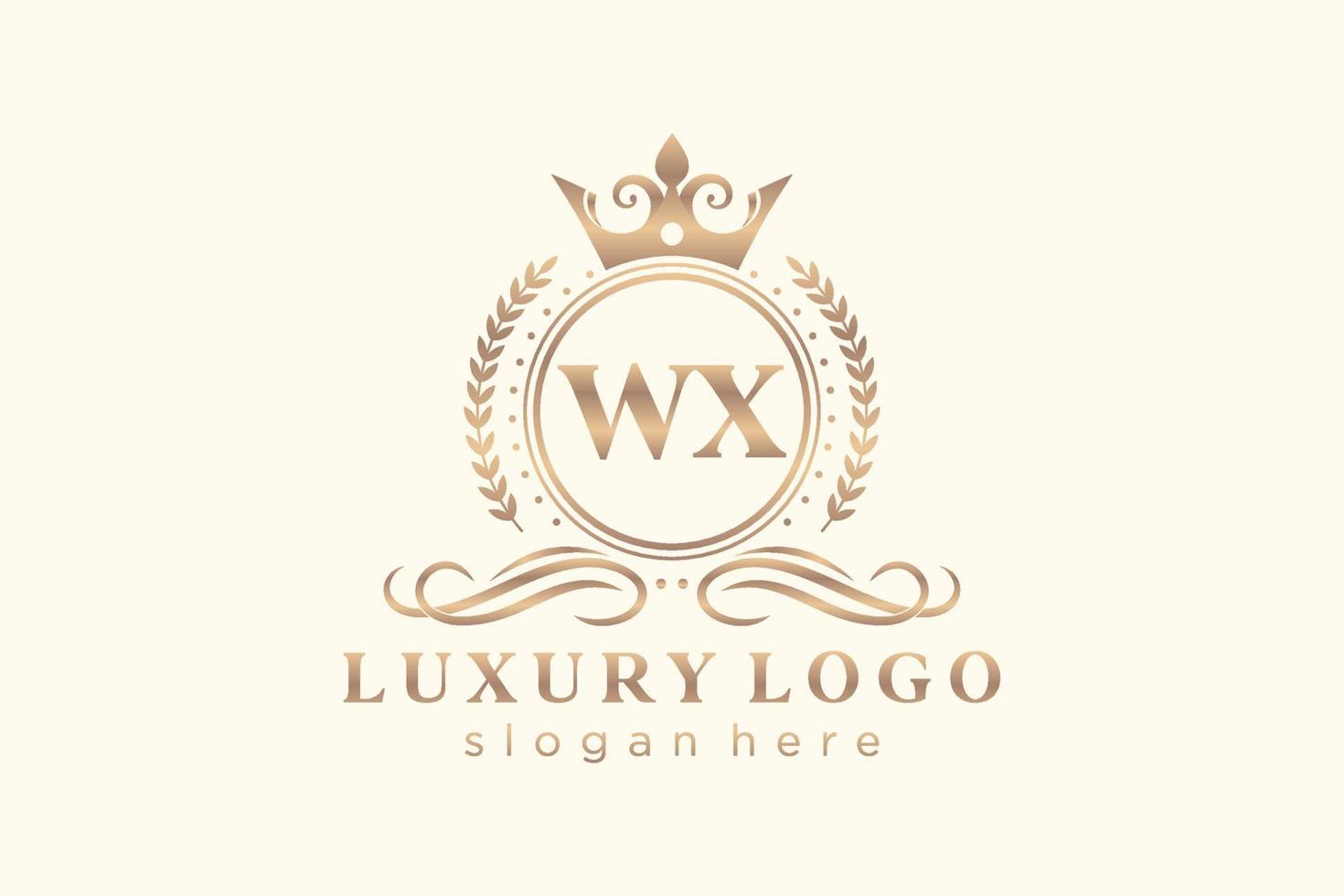 eerste wx brief Koninklijk luxe logo sjabloon in vector kunst voor restaurant, royalty, boetiek, cafe, hotel, heraldisch, sieraden, mode en andere vector illustratie.