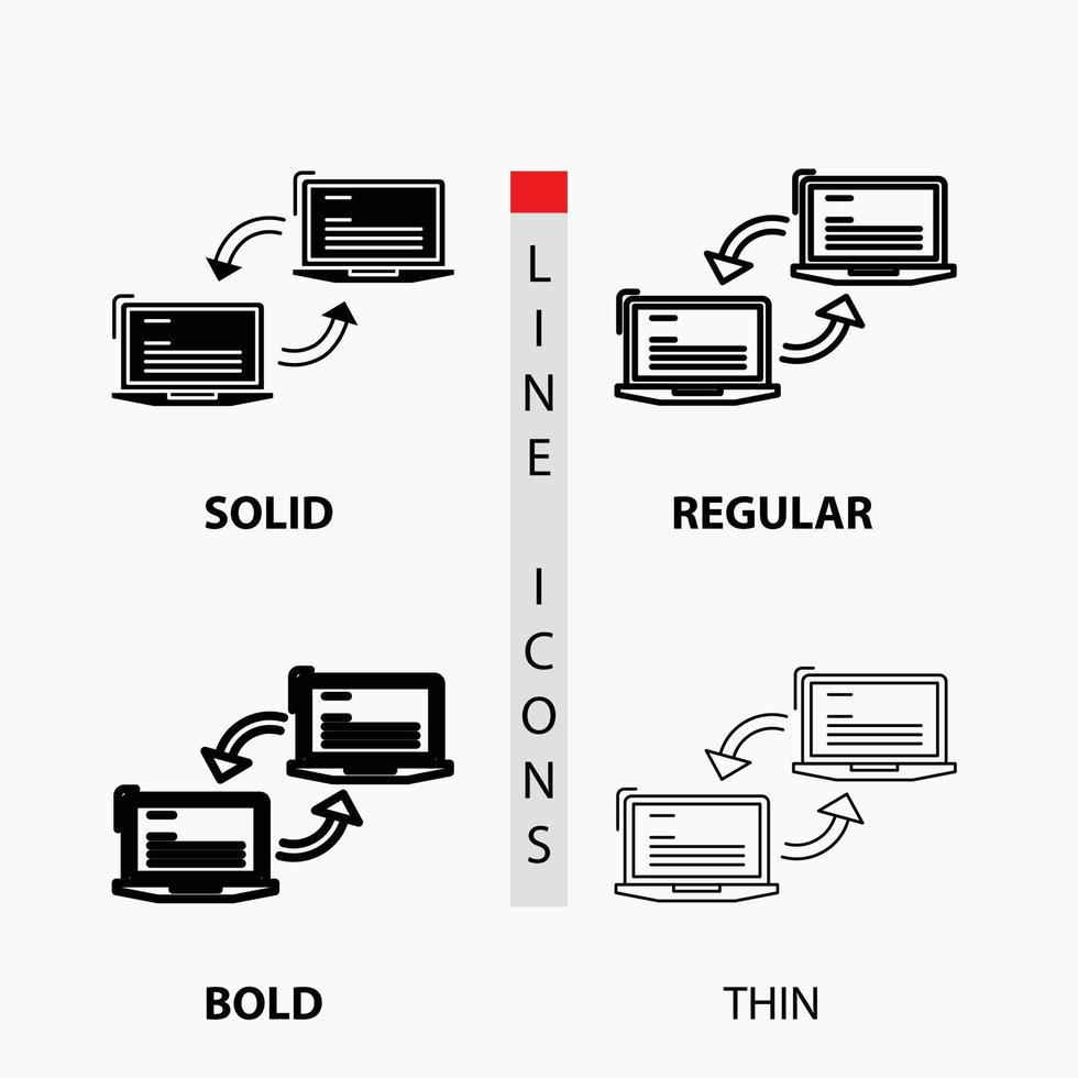 computer. verbinding. koppeling. netwerk. synchroniseren icoon in dun. normaal. stoutmoedig lijn en glyph stijl. vector illustratie