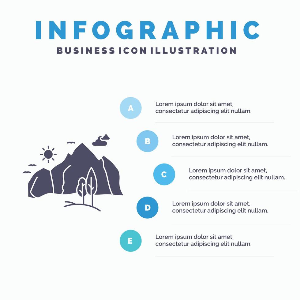 heuvel. landschap. natuur. berg. boom infographics sjabloon voor website en presentatie. glyph grijs icoon met blauw infographic stijl vector illustratie.