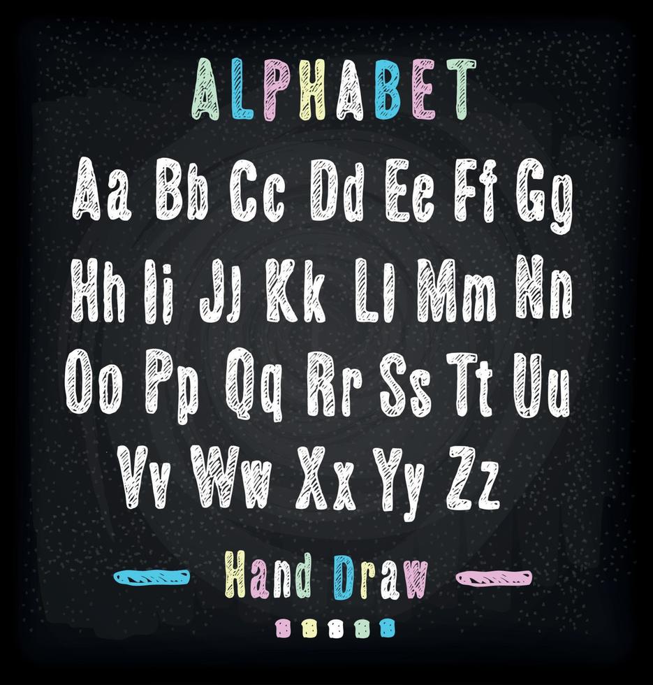 schoolbord lettertype. hand- trek alfabet. vector