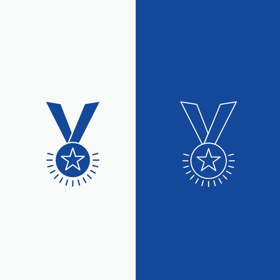 prijs. eer. medaille. rang. reputatie. lint lijn en glyph web knop in blauw kleur verticaal banier voor ui en ux. website of mobiel toepassing vector