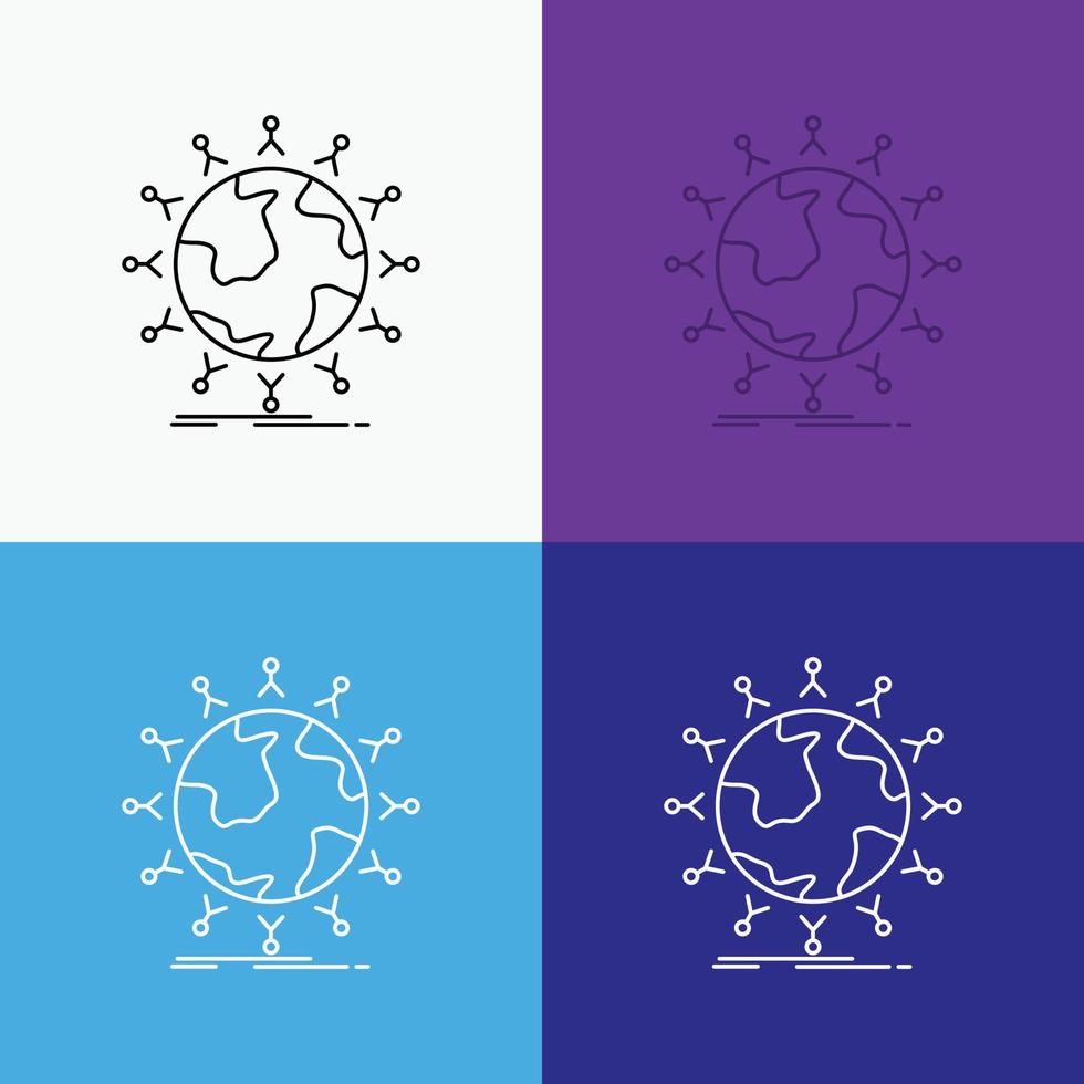 globaal. leerling. netwerk. wereldbol. kinderen icoon over- divers achtergrond. lijn stijl ontwerp. ontworpen voor web en app. eps 10 vector illustratie