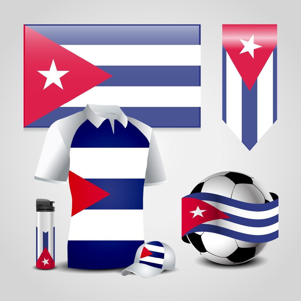 Cuba land vlag plaats Aan t-shirt. aansteker. voetbal bal. Amerikaans voetbal en sport- hoed vector