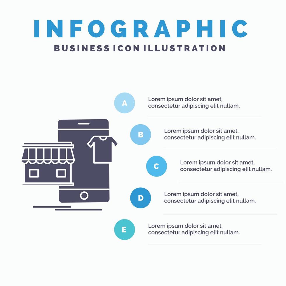 winkelen. kledingstukken. kopen. online. winkel infographics sjabloon voor website en presentatie. glyph grijs icoon met blauw infographic stijl vector illustratie.