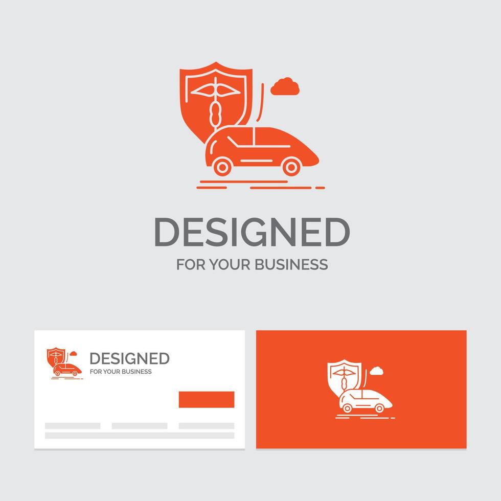 bedrijf logo sjabloon voor auto. hand. verzekering. vervoer. veiligheid. oranje bezoekende kaarten met merk logo sjabloon. vector
