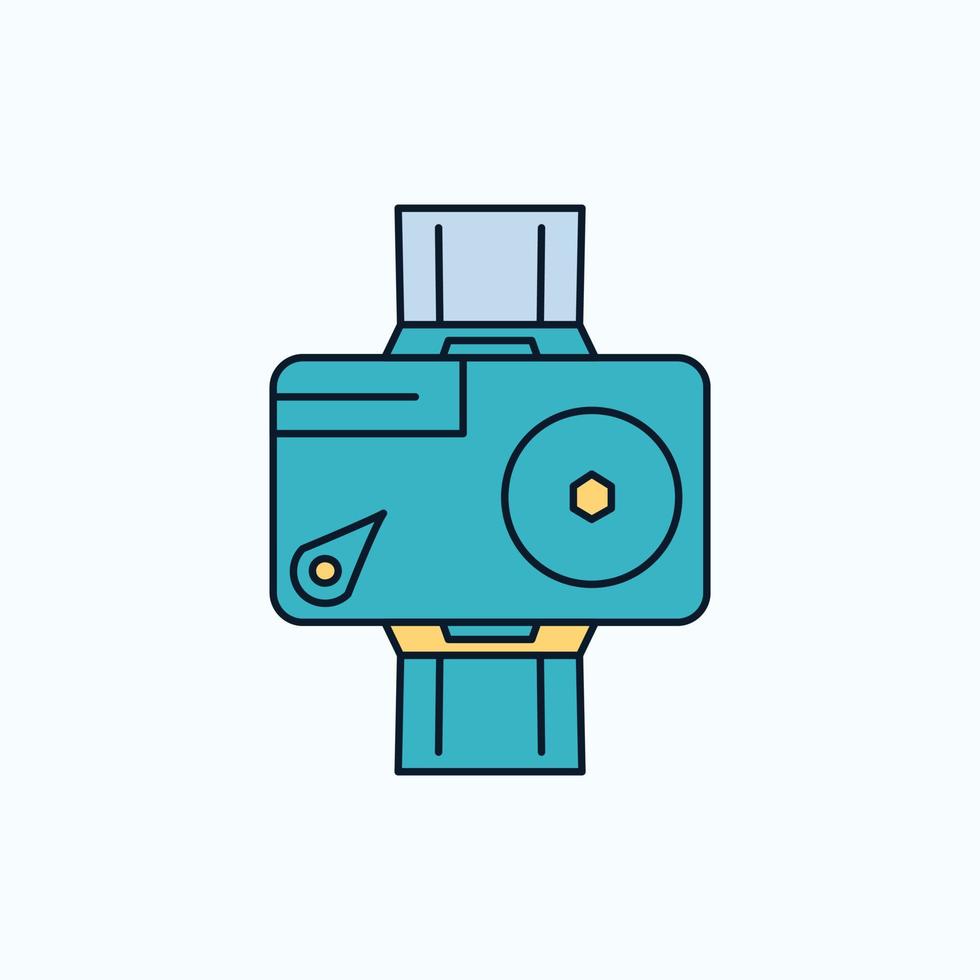 camera. actie. digitaal. video. foto vlak icoon. groen en geel teken en symbolen voor website en mobiel toepassing. vector illustratie