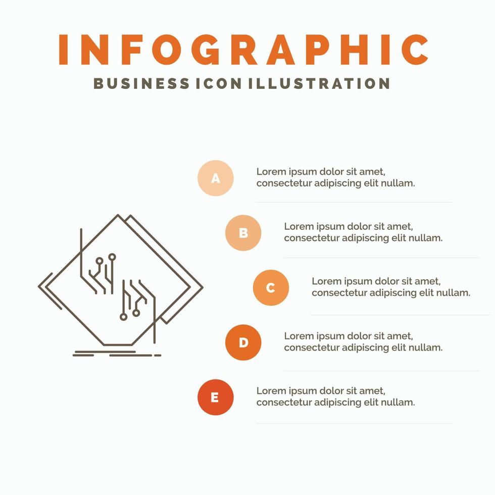 bord. chippen. circuit. netwerk. elektronisch infographics sjabloon voor website en presentatie. lijn grijs icoon met oranje infographic stijl vector illustratie