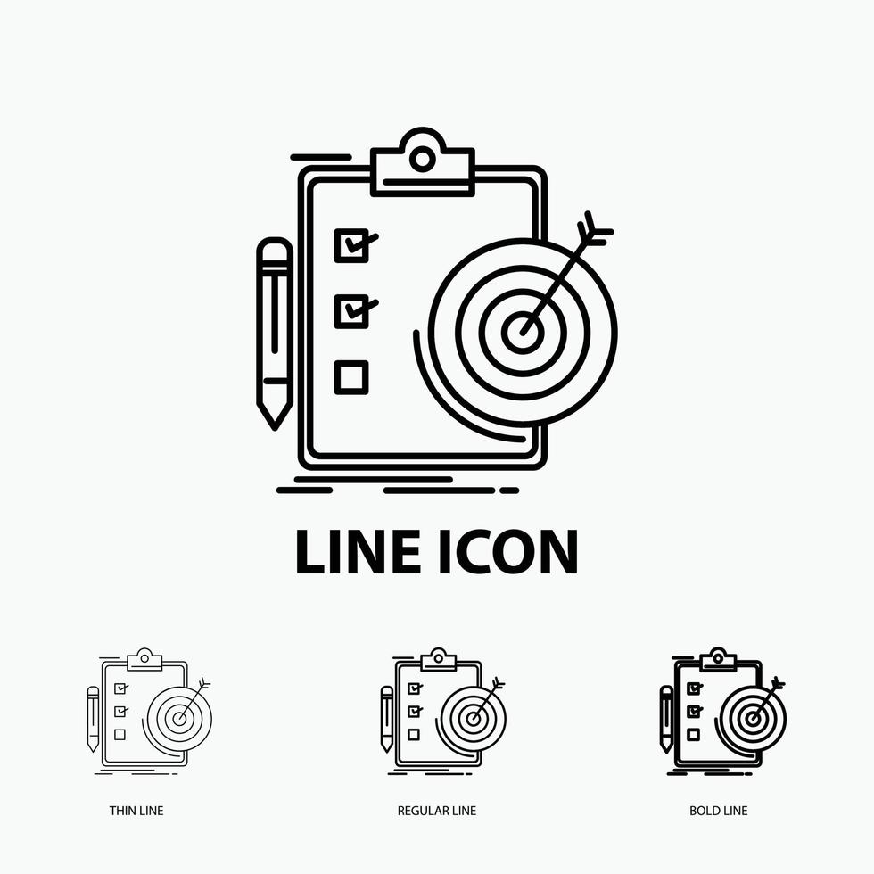 doelen. rapport. analyses. doelwit. prestatie icoon in dun. regelmatig en stoutmoedig lijn stijl. vector illustratie