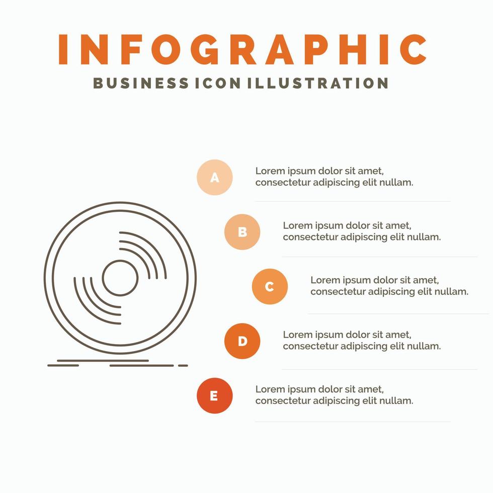 schijf. dj. fonograaf. dossier. vinyl infographics sjabloon voor website en presentatie. lijn grijs icoon met oranje infographic stijl vector illustratie