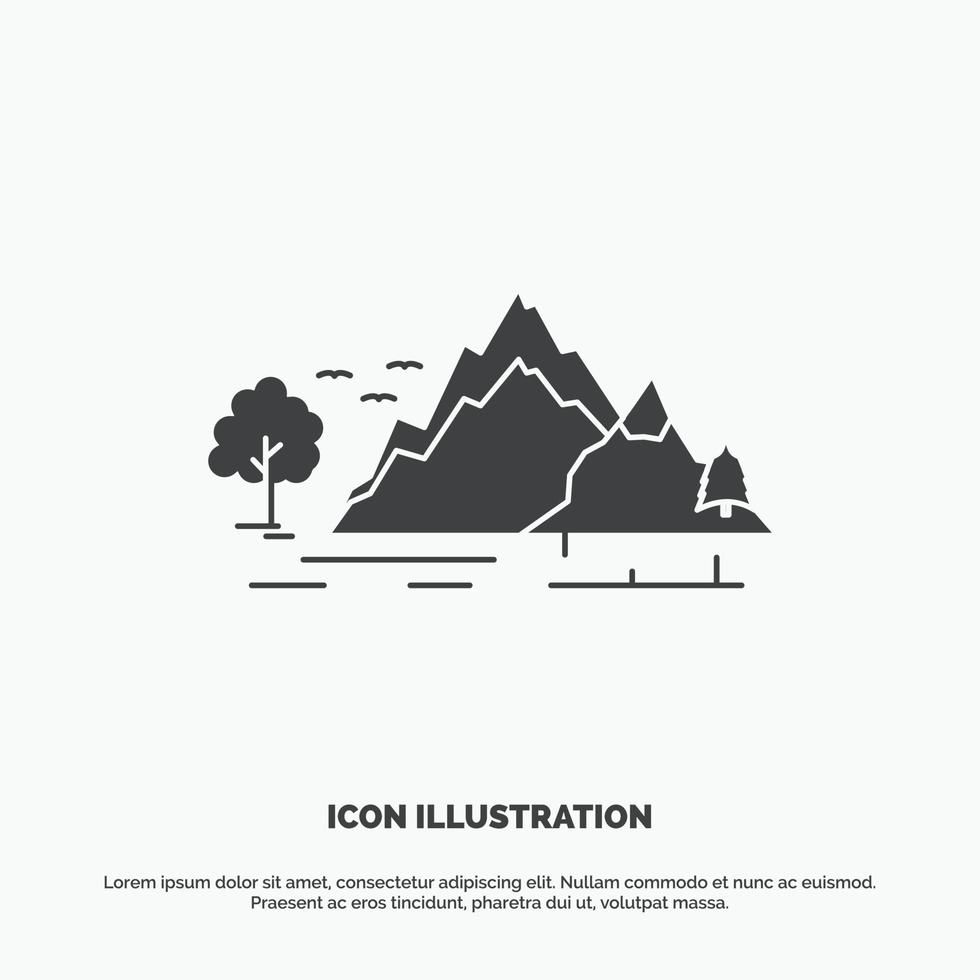 heuvel. landschap. natuur. berg. boom icoon. glyph vector grijs symbool voor ui en ux. website of mobiel toepassing
