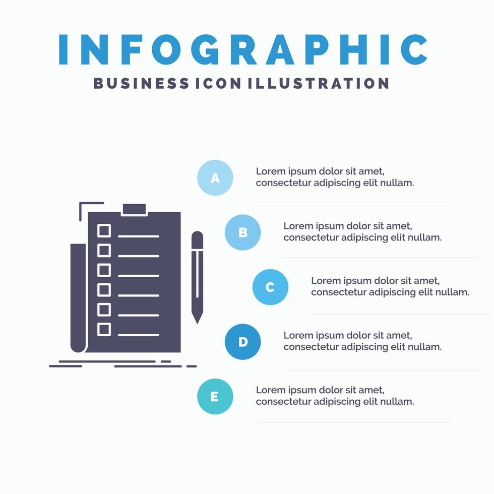 expertise. controlelijst. controleren. lijst. document infographics sjabloon voor website en presentatie. glyph grijs icoon met blauw infographic stijl vector illustratie.