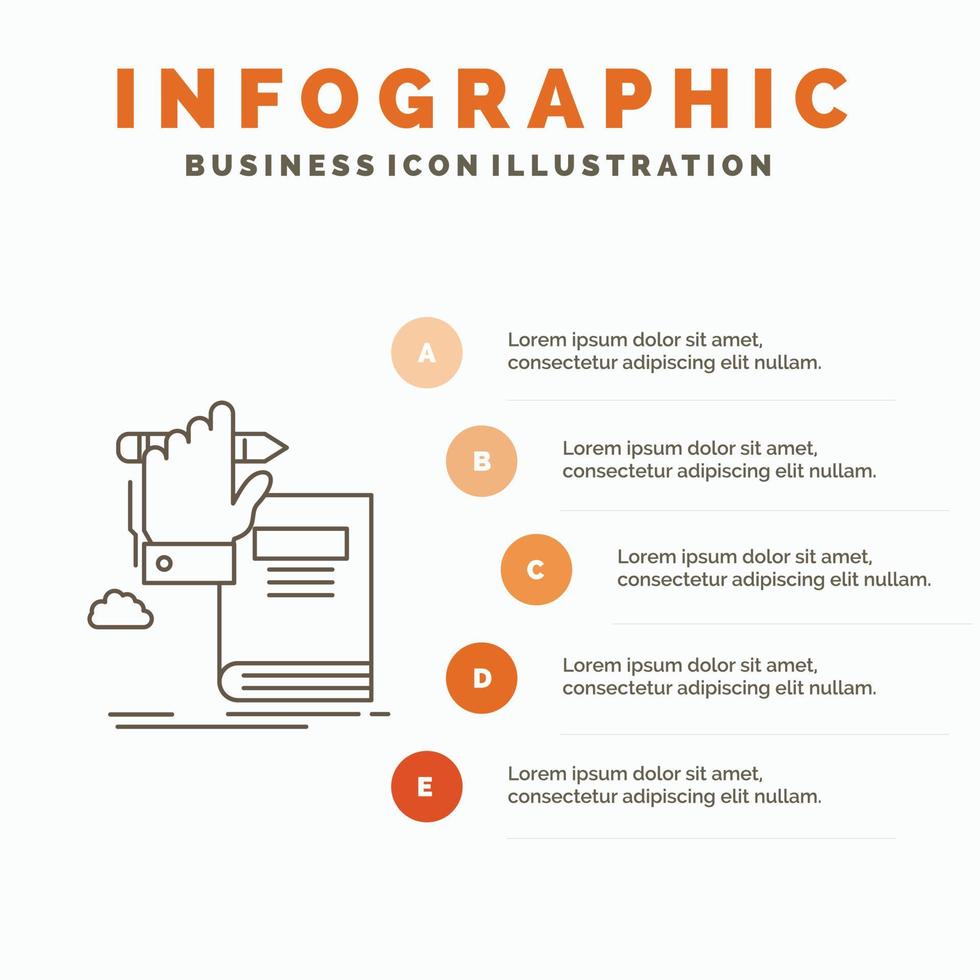 onderwijs. kennis. aan het leren. voortgang. groei infographics sjabloon voor website en presentatie. lijn grijs icoon met oranje infographic stijl vector illustratie