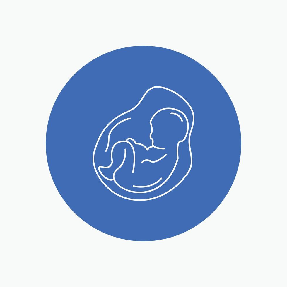 baby. zwangerschap. zwanger. verloskunde. foetus wit lijn icoon in cirkel achtergrond. vector icoon illustratie