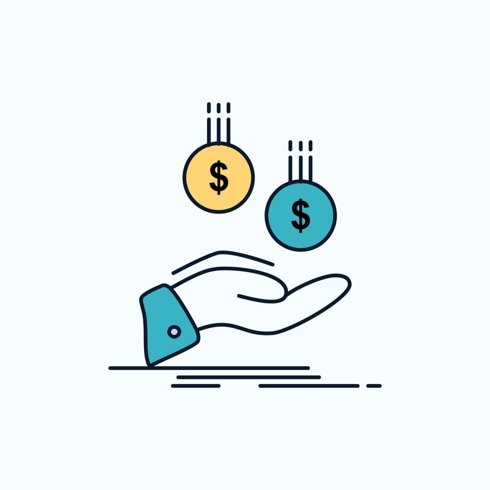 munten. hand. munteenheid. betaling. geld vlak icoon. groen en geel teken en symbolen voor website en mobiel toepassing. vector illustratie