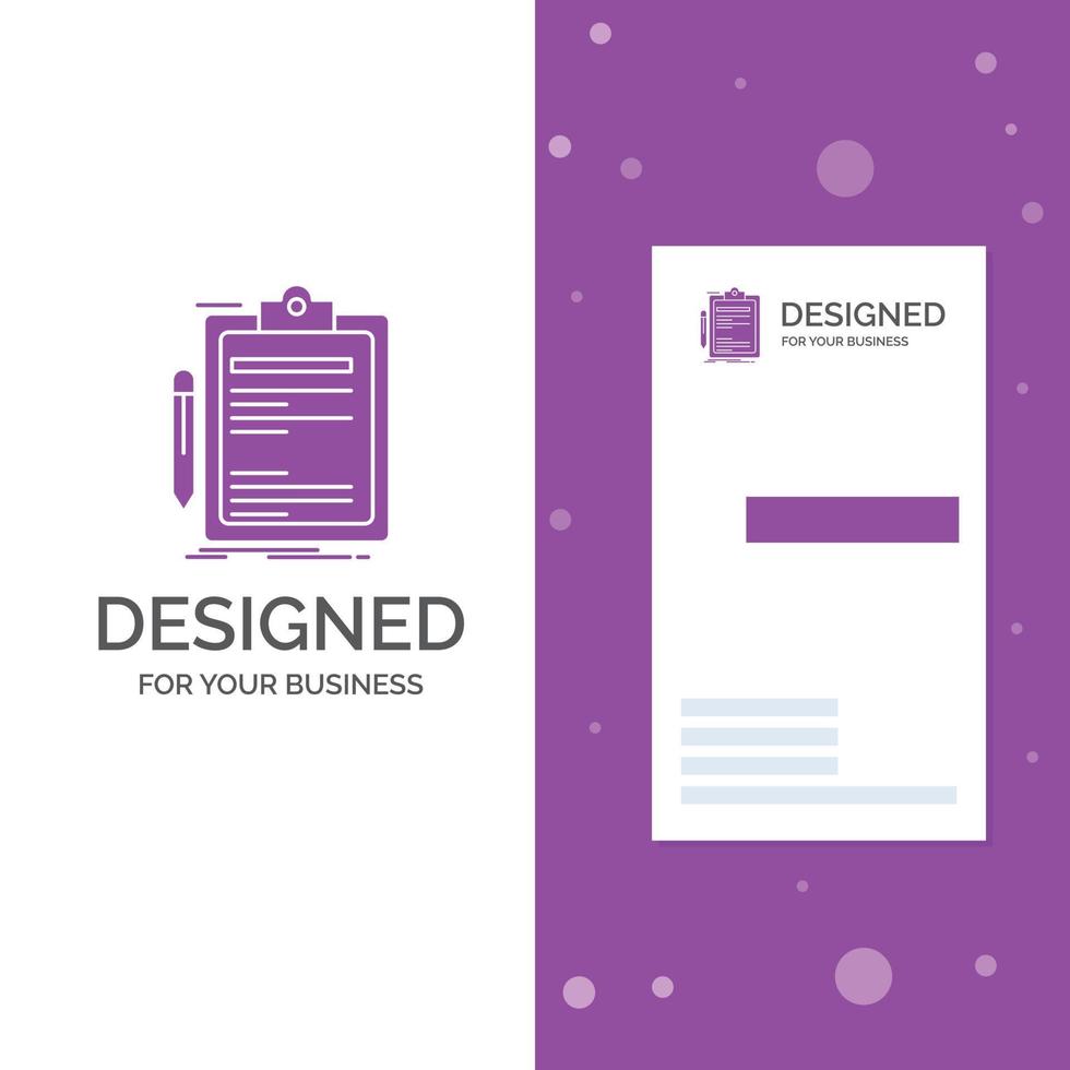 bedrijf logo voor contract. controleren. bedrijf. gedaan. klem bord. verticaal Purper bedrijf .bezoeken kaart sjabloon. creatief achtergrond vector illustratie