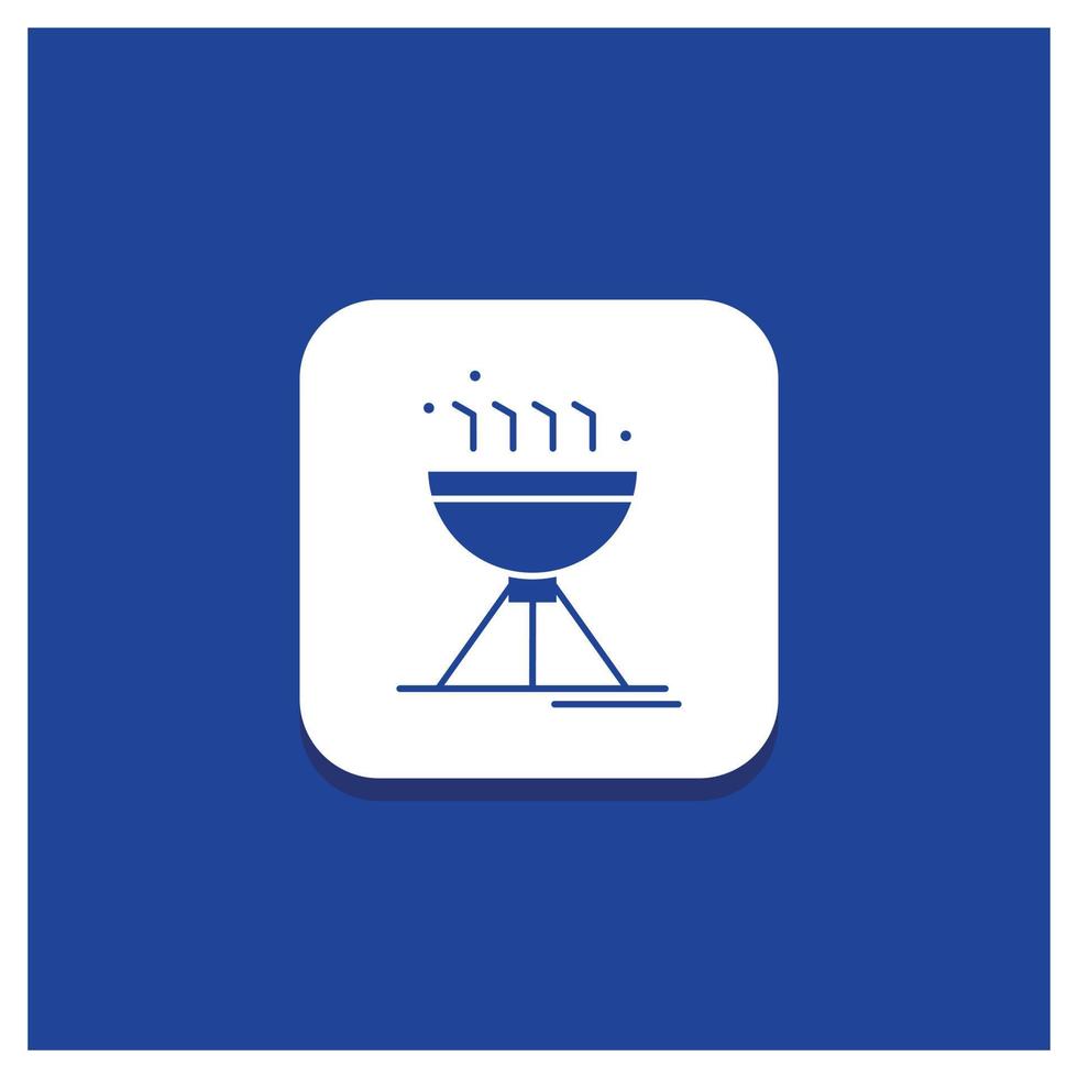 blauw ronde knop voor Koken barbecueën. camping. voedsel. rooster glyph icoon vector