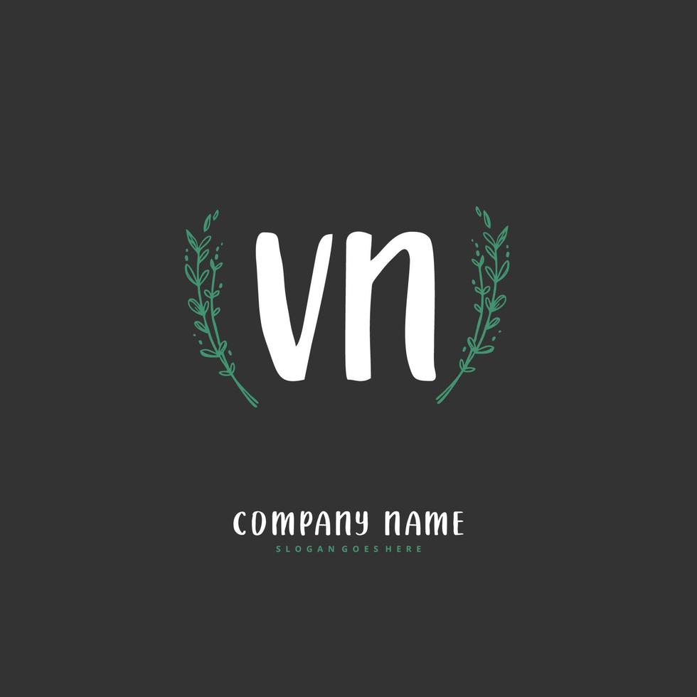 vn eerste handschrift en handtekening logo ontwerp met cirkel. mooi ontwerp handgeschreven logo voor mode, team, bruiloft, luxe logo. vector