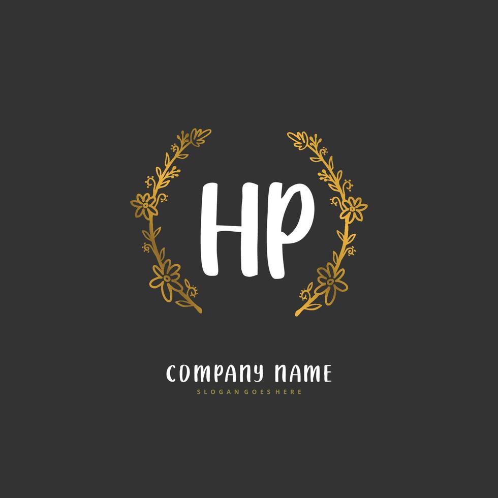 hp eerste handschrift en handtekening logo ontwerp met cirkel. mooi ontwerp handgeschreven logo voor mode, team, bruiloft, luxe logo. vector