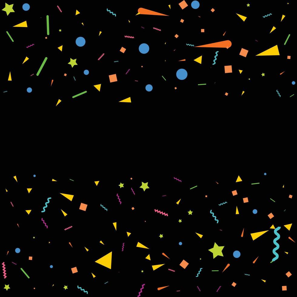 vector abstract zwart achtergrond met veel vallend klein kleurrijk confetti stukken en lintje. carnaval. Kerstmis of nieuw jaar decoratie kleurrijk partij wimpels voor verjaardag. festival